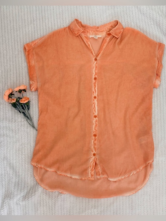 Bll Tops - BLL New York Peach Acid Wash Viscose Button Down Top Small